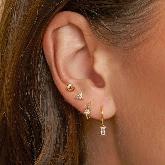 Women Trendy 14k Gold Hoop Earrings Cartilage Earring Set Cubic Zirconia Hoops - Picture 2 of 8